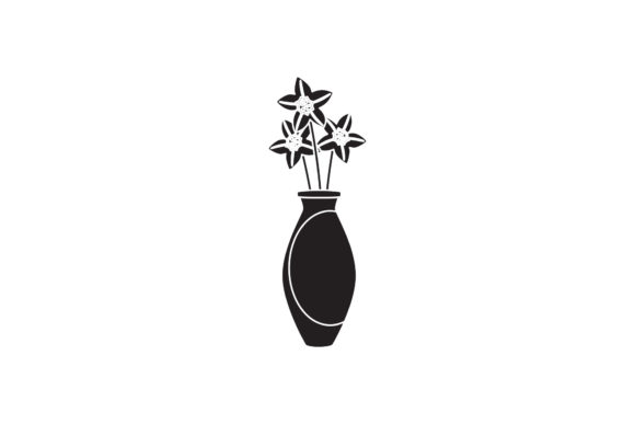 Flowers and Vase Icon White Line Style Graphics Freebies