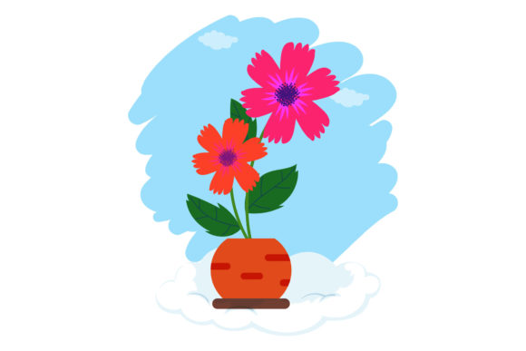 Flowers Botany Style Pot Cloud Style Graphics Freebies