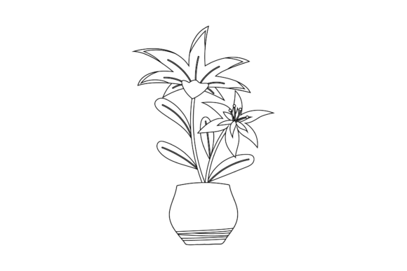 Flowers Pot Garden Outline Graphics and Illustrations Review