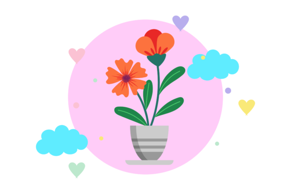 Flowers Pot Garden Pink Circle Cloud Graphics and Illustrations Review