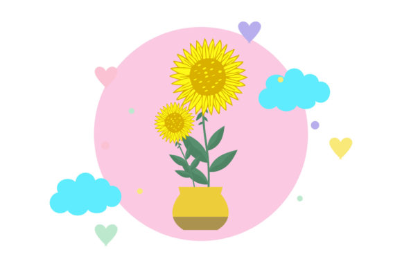 Flowers Pot Spring Nature Circle Cloud Graphics and Illustrations